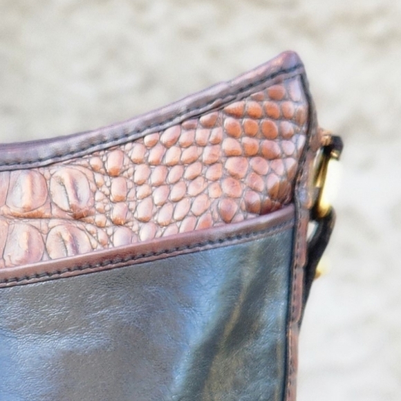 Vintage Brahmin Purse Pecan Croc Black Leather Combo Shoulder Handbag - Picture 2 of 6